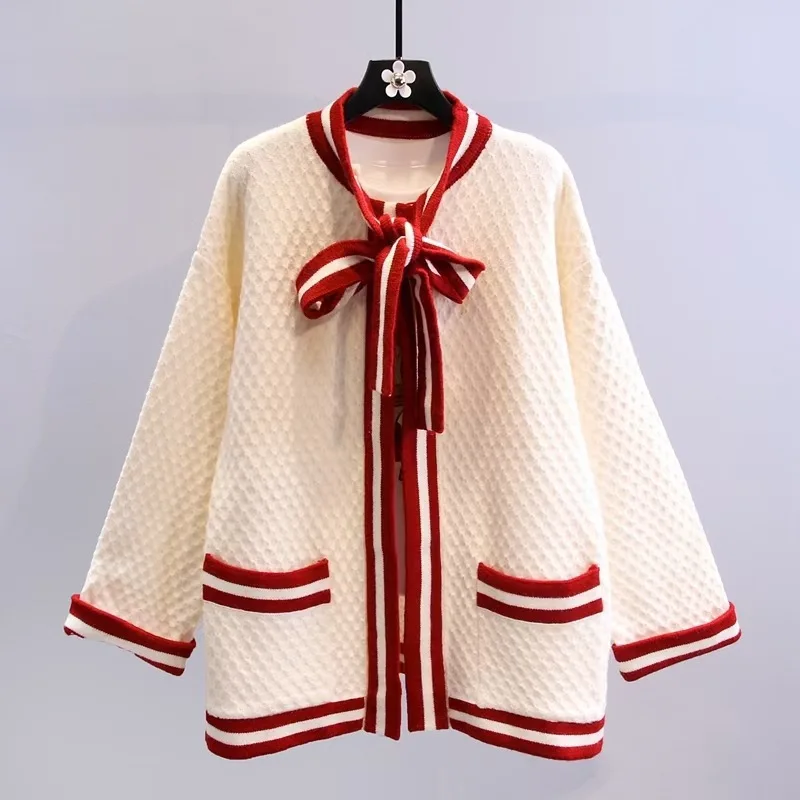 

Women Sweater Cardigan Long Sleeve Lace Up Wool Loose High Street Chic Stunning Fashion Luxury Fashion Korean