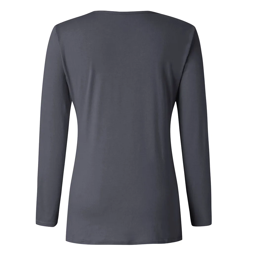 

FREE OSTRICH Top Women Casual Solid Pocket Long Sleeve Top Female Fashion Autumn Clothing Plus Size