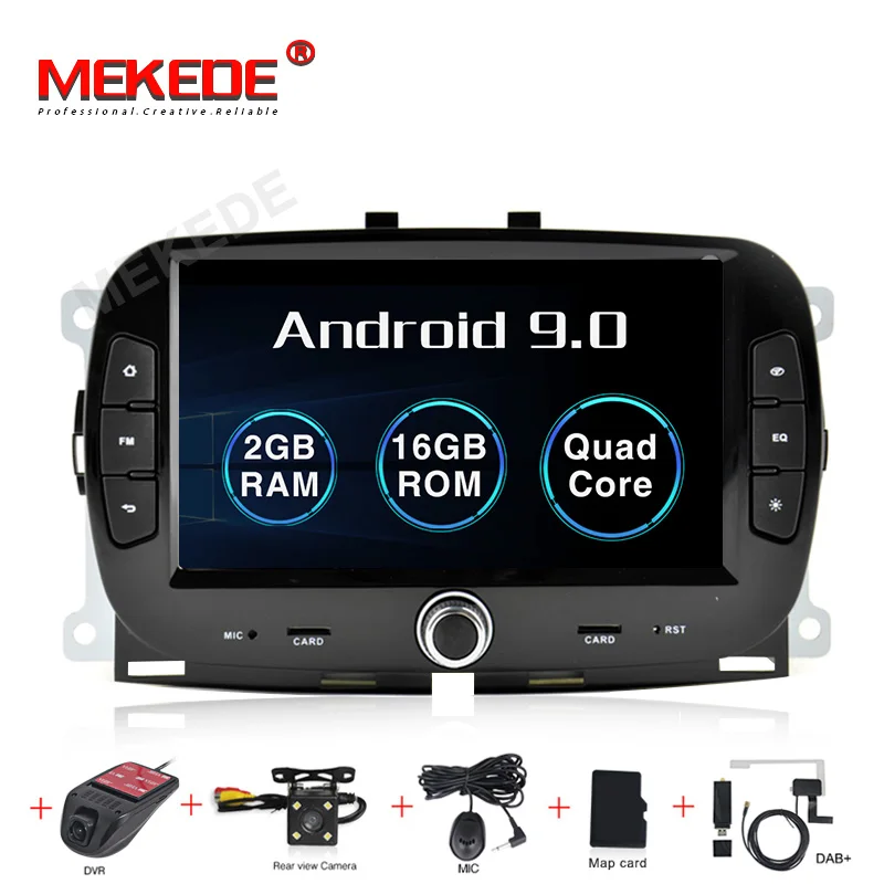 Android 9,0 4+ 64G Автомобильный CD dvd-плеер для FIAT 500-+ gps навигация 1024X600 Двухканальное радио мультимедиа 7 дюймов головное устройство - Цвет: 16G CAMERA DVR DAB