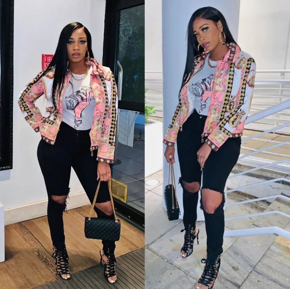 Время маленький цветок печать Для женщин Свободное пальто свободного