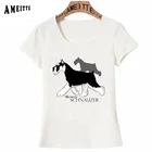 Женская футболка с принтом AMEITTE, летняя белая футболка с изображением шнауцера, собаки, пересечения, Повседневная футболка для девочек