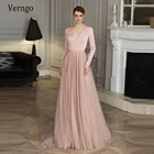 Женское атласное вечернее платье Verngo, розовое платье А-силуэта, с длинными рукавами и V-образным вырезом, из тюля, весна-лето 2021