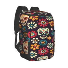 Large Cooler Bag Thermo Lunch Picnic Box Sugar Skulls Day Of The Dead Insulated Backpack Fresh Carrier Thermal Shoulder Bag