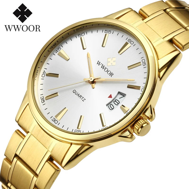

Reloj Hombre WWOOR Top Brand Luxury Gold Watch Men Quartz Wristwatches High end Golden Stainless Steel Waterproof Hand Watch Man