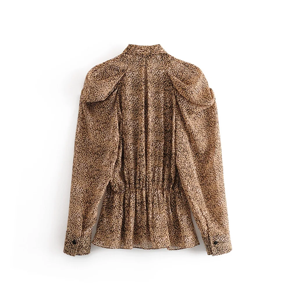 Женская Облегающая рубашка с леопардовым принтом V образным вырезом и длинным