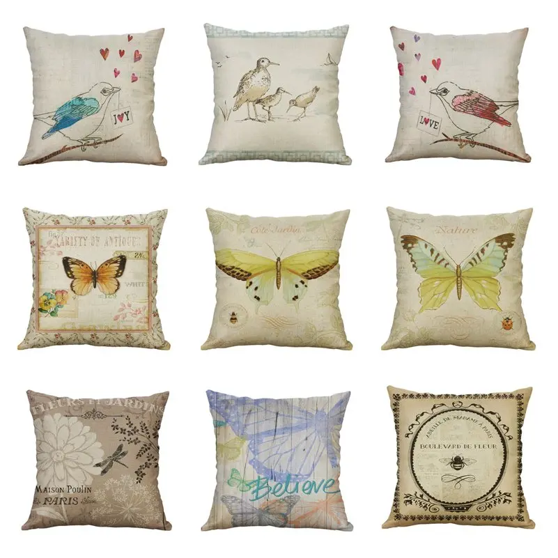 Милая подушка для птиц из хлопка и льна с принтом пчелы бабочки наволочка