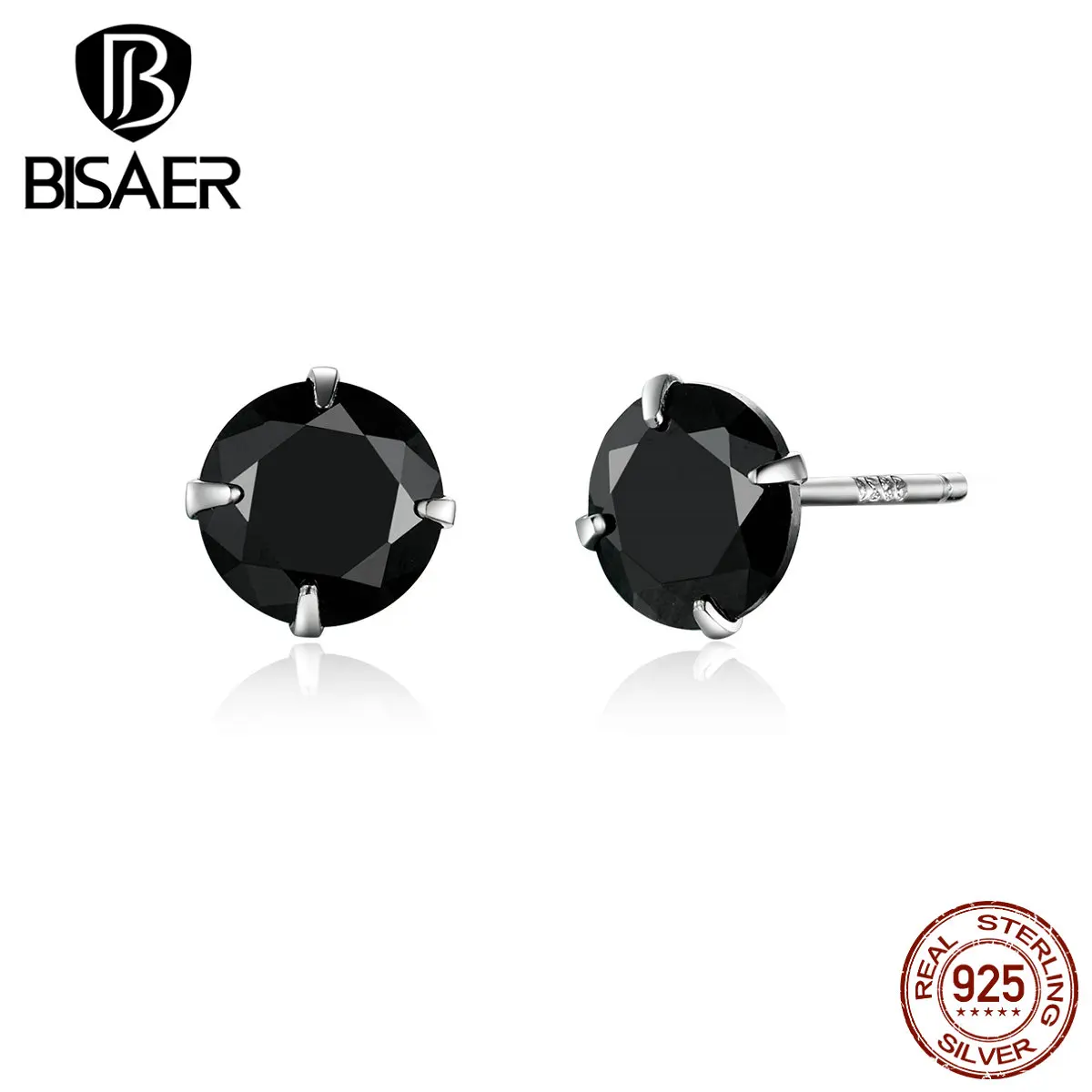 Простые циркониевые серьги BISAER, 925 пробы, серебряные, на день рождения, камень, маленькие серьги-гвоздики для женщин, кубический циркон, ювелирное изделие EFE166