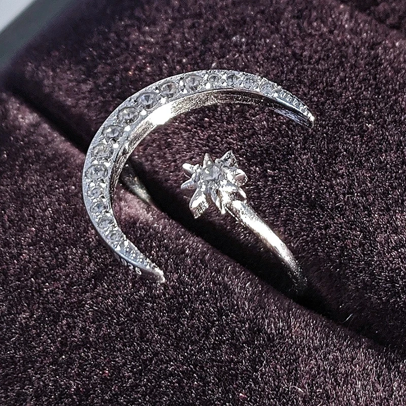 

YPAY Fashion 925 Sterling Silver Ring Finger moon star CZ Ring for Women Jewelry Pure Wedding Engagement sepcial unique