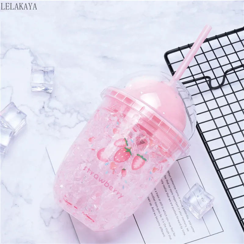 400 мл креативная милая розовая чашка для льда с двойными стенками пластиковые