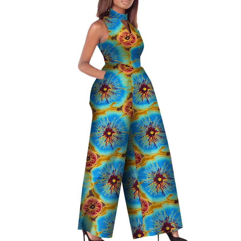Fashion Ladies 2020 African Clothes Ankara Style Robe Africaine Dashiki Jumpsuit Ethnic Sleeveless Wide-Leg Pants Dress SL3598
