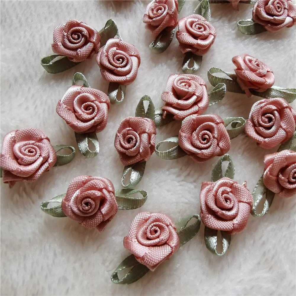 Пыльно-Розовые Мини Искусственные розы цветы головки сделать атласные ленты