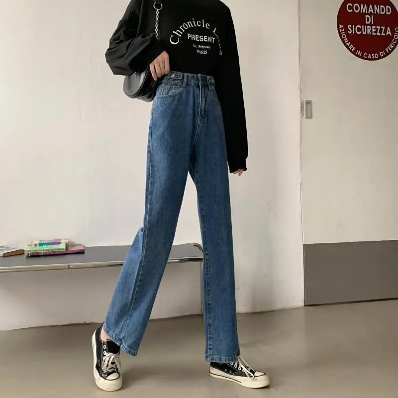 Осенне-летние прямые джинсовые брюки с высокой талией новинка 2020 широкими