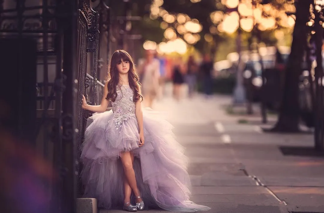 

Женское платье с кружевной аппликацией, милое роскошное платье лаванды из органзы с цветочным принтом, пышная юбка с оборками, 2020