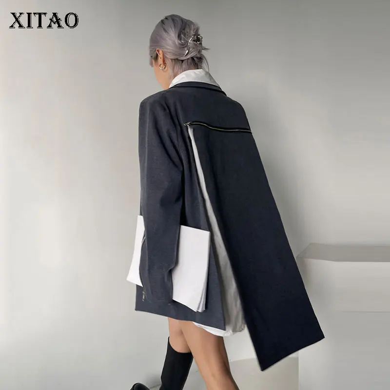 

XITAO, черный блейзер, модный, новинка, женский, длинный рукав, богиня, вентилятор, повседневный стиль, карман, маленький, свежий, 2021, Осеннее, ми...
