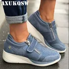 Женские ботильоны на платформе, удобные кроссовки на танкетке, без застежки, криперы, обувь для бега, размеры 42