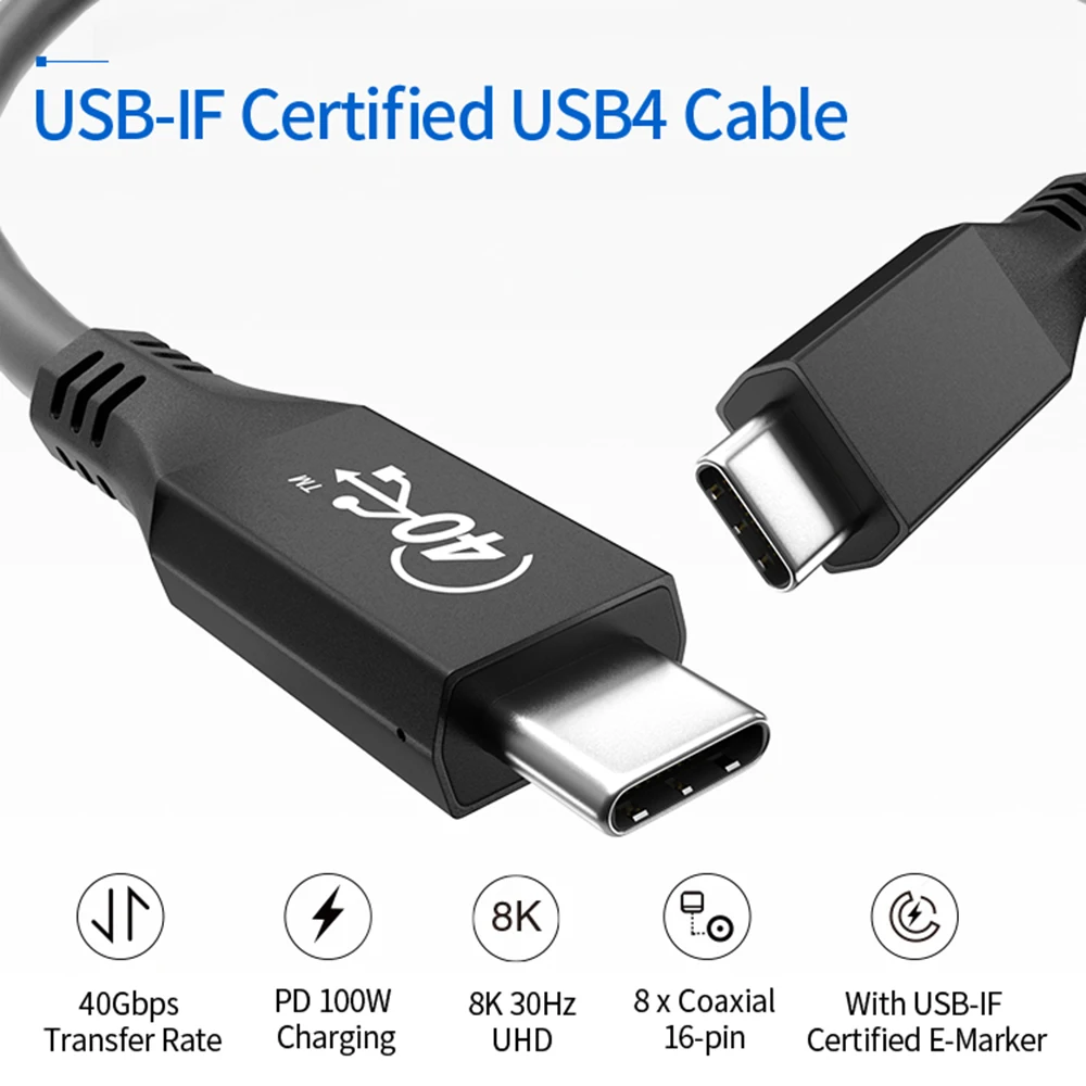 

USB4 Type C to Type C Cable Thunderbolt 3 8K@30Hz UHD 40Gbps Data Transfer 100W 5A Fast Charging Cable for Macbook Pro Samsung