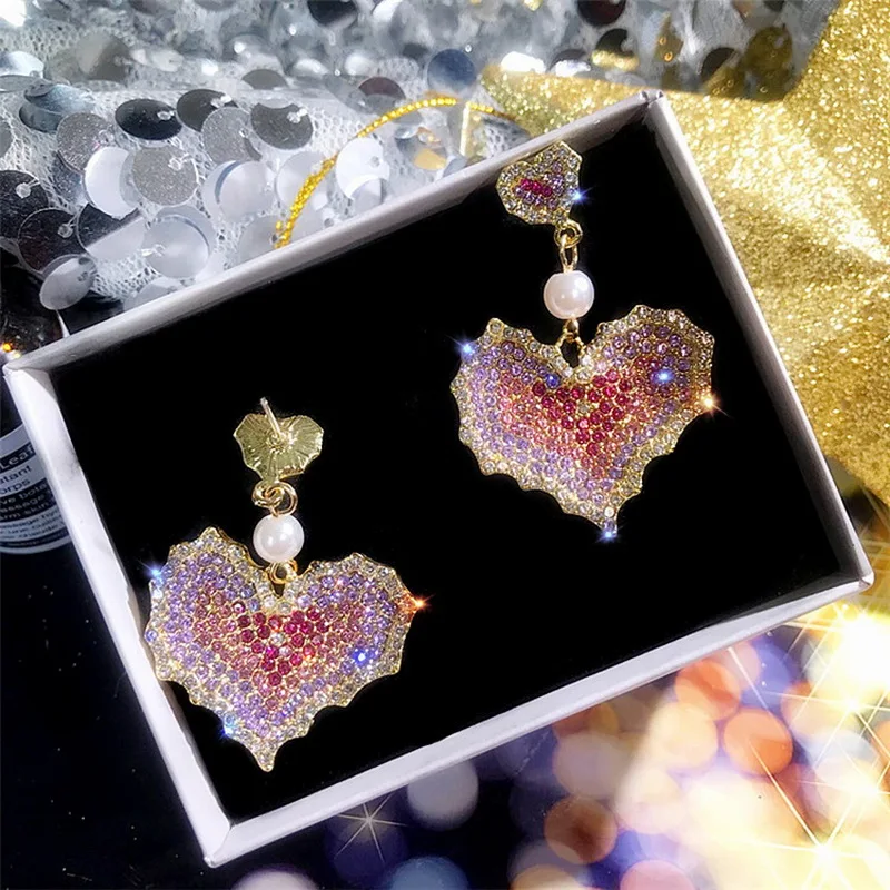 

Women Fashion Shiny Rhinestone Heart Earrings For Ladies Elegant Sweet Stud Earring Female 2020 Korean Wedding Party Jewelry
