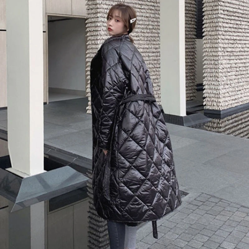 2020 Женская клетчатая длинная пуховая куртка женская теплая хлопковая парка