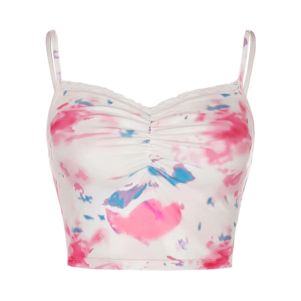 Женский укороченный топ с цветочным принтом Y2k летний кружевной лоскутный