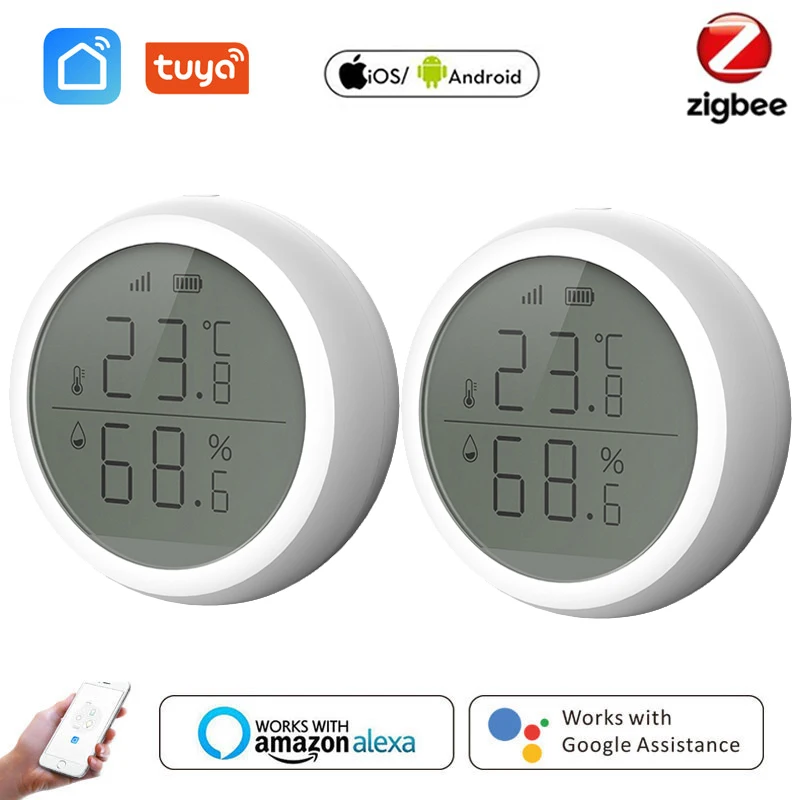 

Tuya Smart Home ZigBee Temperature And Humidity Sensor Indoor Hygrometer Thermometer With LED Screen Works With Alexa Google