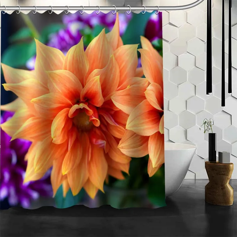 New Arrival Dahlias Flower Shower Curtain Polyester Fabric High Defintion Print Bathroom Waterproof 12 Hook Bath | Дом и сад