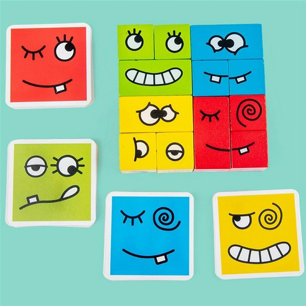 

2020 Expression Puzzles Building Block Face Changing Logical Thinking Training Wooden Children's Early Education Toy