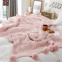 knitted blanket sofa throw blankets cotton pompom baby blankets crochet blanket for bed sofa cover knitted carpet 160130cm