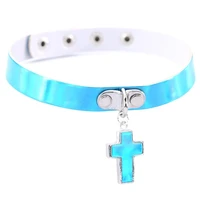 punk laser leather choker women legs and neck and wrist multi purpose clothing funky cross chockers necklace wholesale