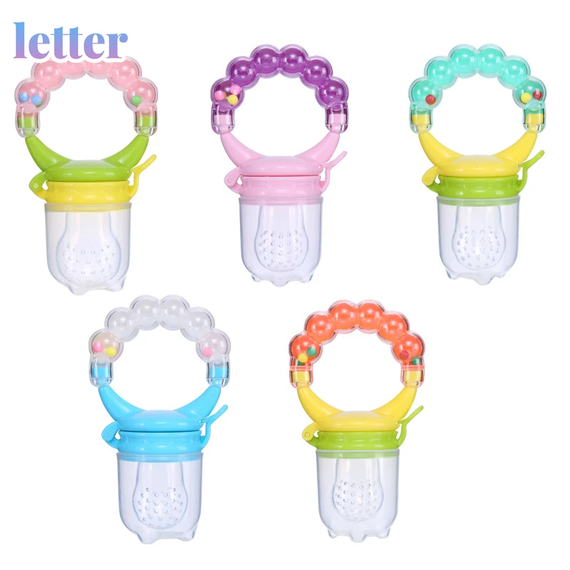 

1pc Vegetable Fruit Chew Nibbler Feeder for Baby Safety Silicone Rattle Bell Pacifier Bottle Infant Training Feeding Bottle