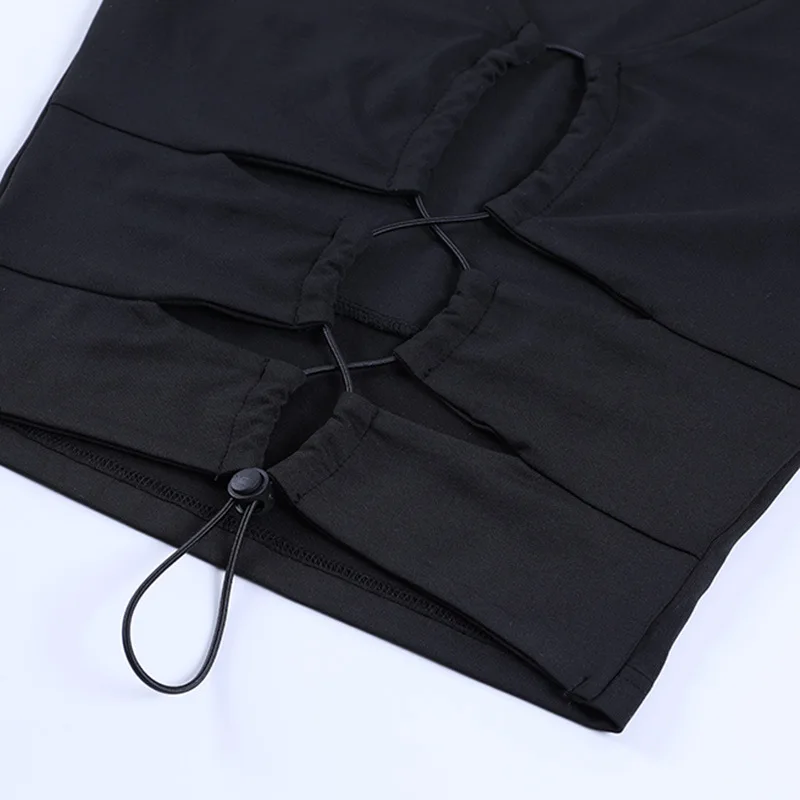 

VANCROCHE Sexy Tank Top White Sheath Tie Drawstring Fashion Cut Out Basic Skinny Ladies Workout Black Crop Top Women