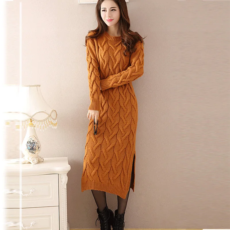 Женское вязаное платье-свитер повседневное свободное платье с круглым вырезом