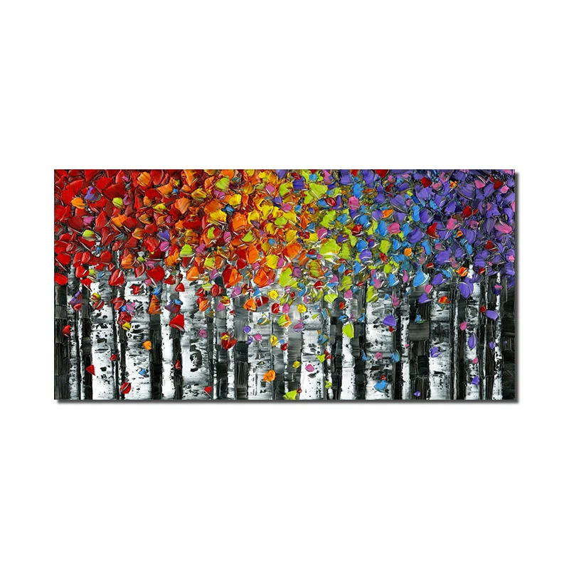 

100% Hand Painted Oil Painting On Canvas Abstract Tree With Colorful LeavesThick Palette Knife Painting Wall Art For Home Decor