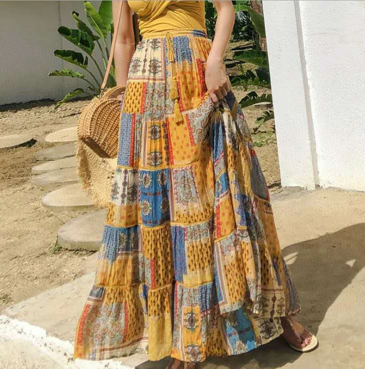 Винтажная Этническая Женская юбка 2020 подиумная модная контрастная цветная