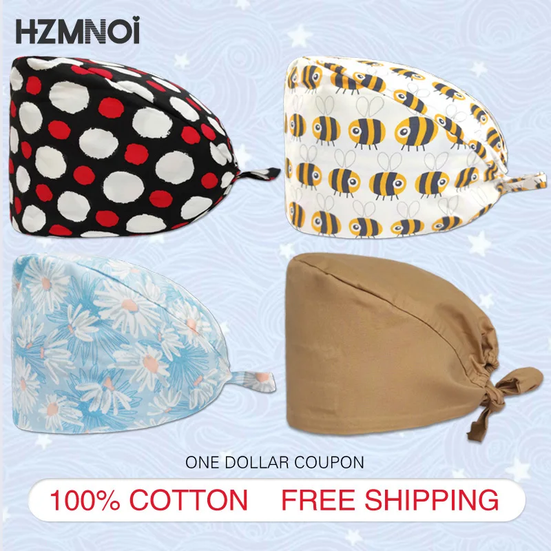 

Trendy Printed Frosted Button Cap 100% Cotton Candy Printed Frosted Cap Nurse Clothes Accessories Pet Shop Chef Lab Work