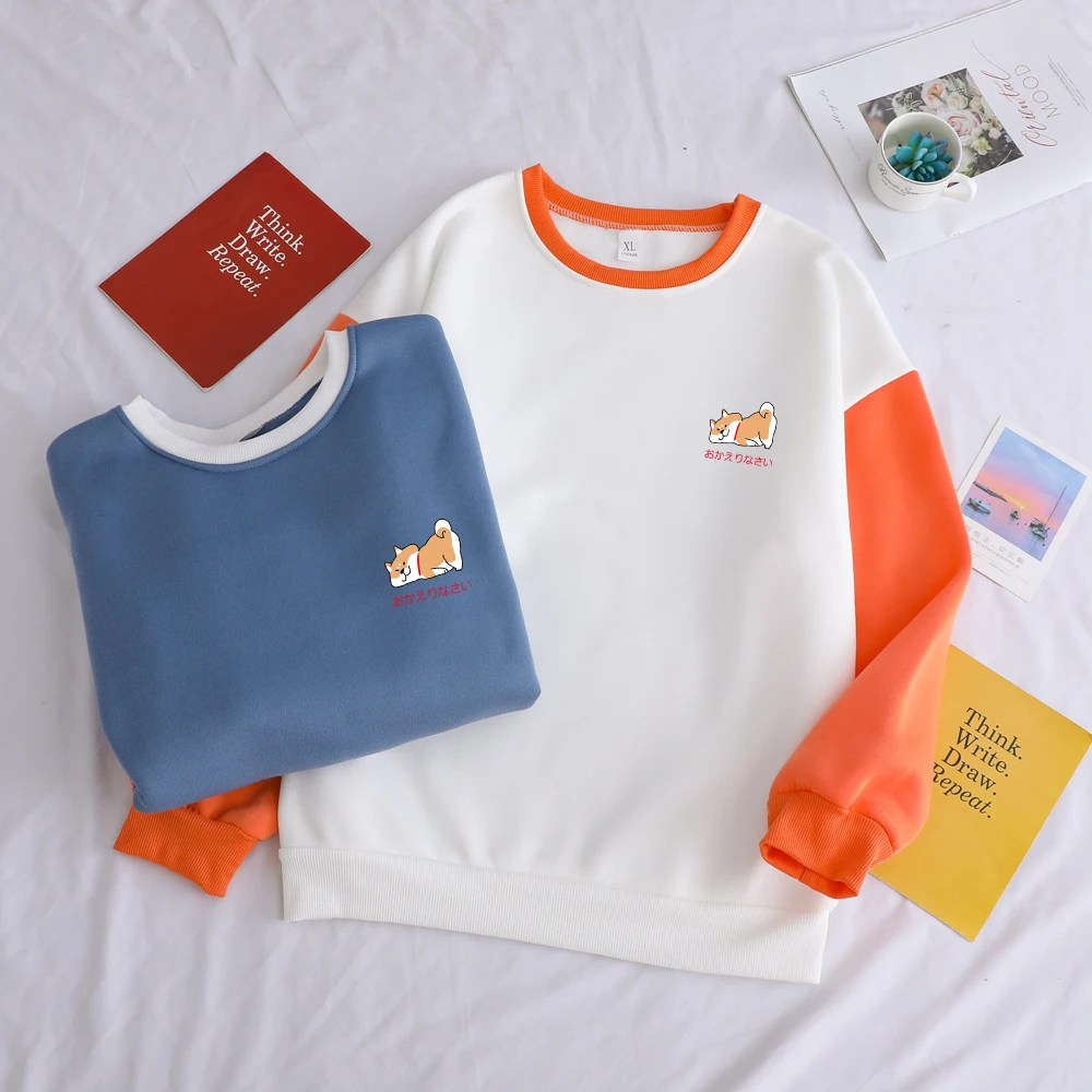 Милые толстовки с изображением собаки Шиба хлопковый пуловер круглым вырезом и