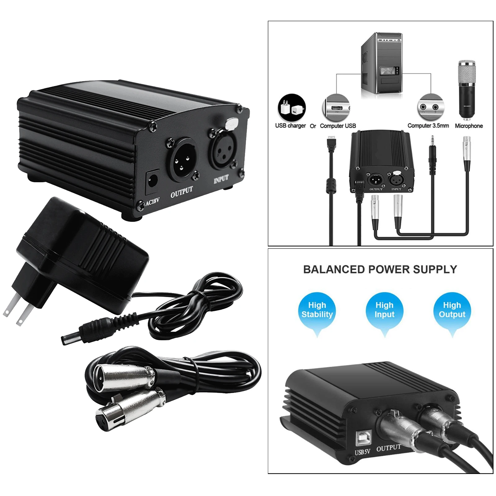 48V Phantom Питание питание + XLR 3 Pin кабель для конденсаторный микрофон музыка Запись