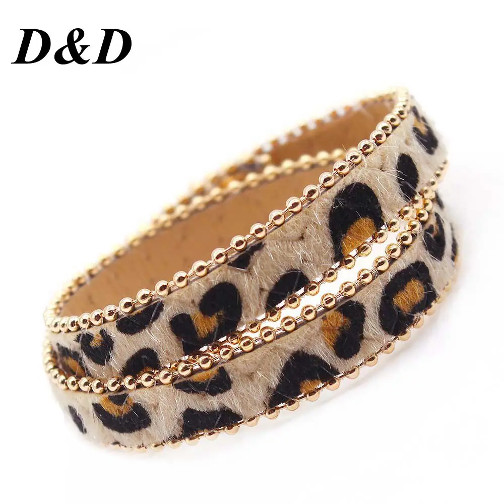 

2022 Fashion Leopard Charm Bracelets For Women Boho Gold Color Button Vintage Leather Bracelet Christmas Punk Jewelry