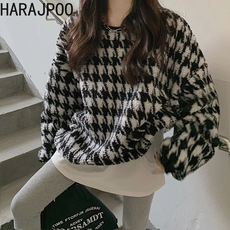 Женский толстый Свитшот Harajpoo корейская мода с круглым вырезом новинка сезона