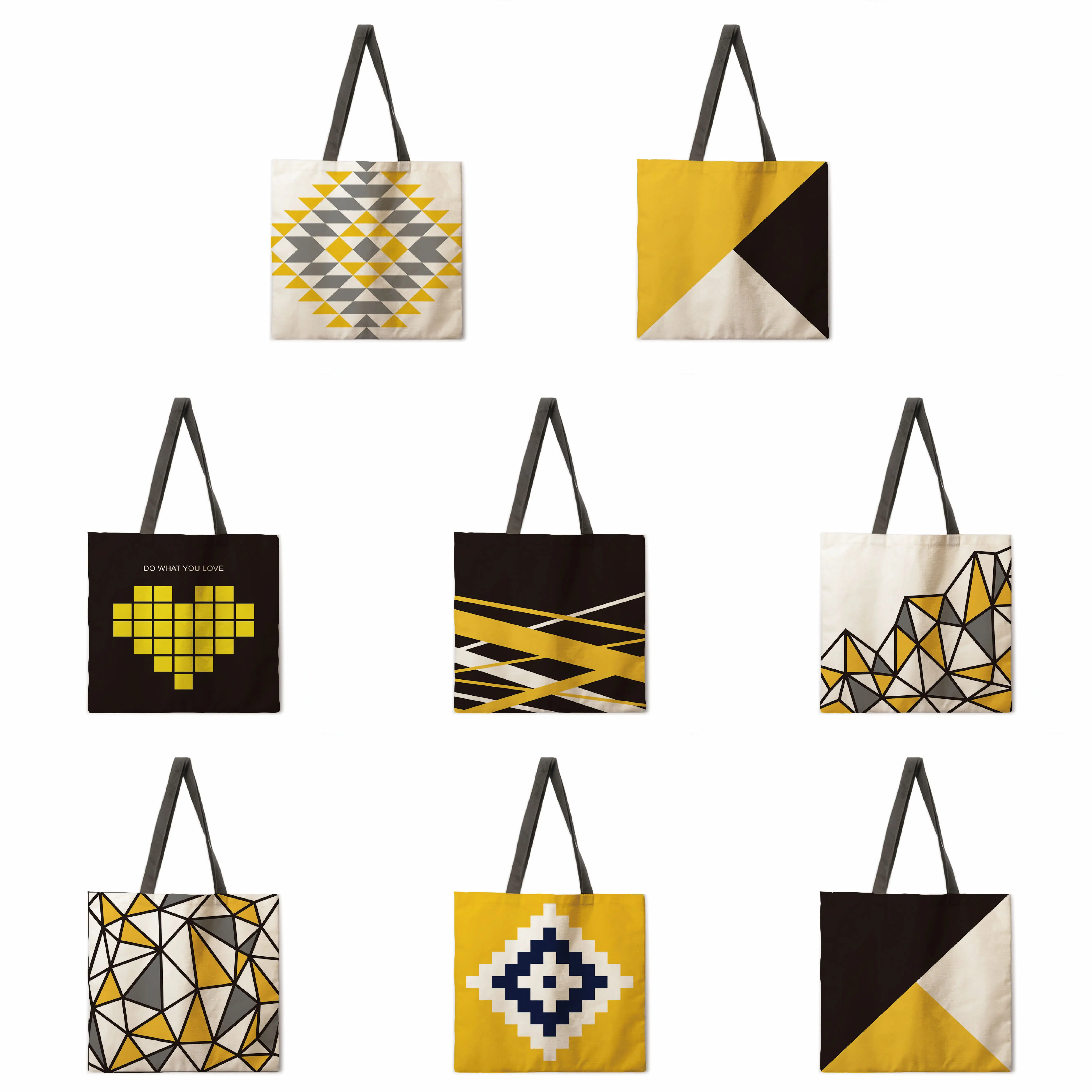 

Ladies shoulder bag colorful geometric printing handbag linen fabric handbag reusable shopping bag foldable beach bag handbag