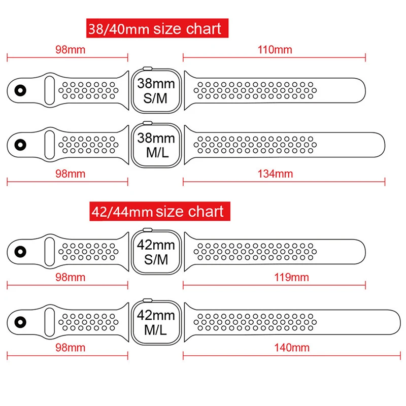Ремешок силиконовый дышащий спортивный для Apple Watch Band 40 44 38 мм 42 резиновый браслет
