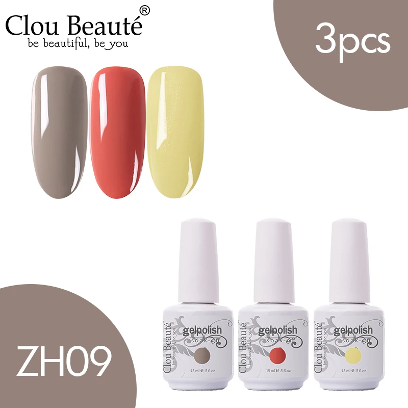 ZH09 Clou Beaute 3 шт. 15 мл Гель-лак набор УФ светодиодный лак для ногтей для маникюра УФ-гель для ногтей Топ УФ светодиодный гель для ногтей Гибридный гель для ногтей - Цвет: ZH09