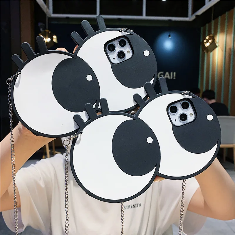 

Rubber Case 3D Big Eye Eyelashes with Metal Chain Lanyard Crossbag Phone Case for IPhone 6 6S 7 8 Plus 11 Pro Max XR X SE