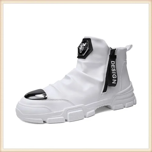 All White Зимние мужские ботинки из искусственной кожи; Botas Masculina; модная мужская зимняя обувь на молнии; 5#30/15E50 - Цвет: All White