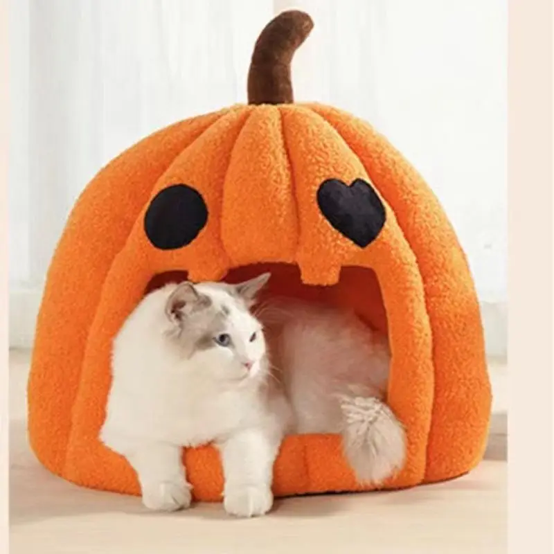

Pet Bed Cat House Puppy Net Pumpkin Nest Cats Kennel Beds for Winter Warm Semi-closed Christmas Decoration Pets Cave Tent CK82