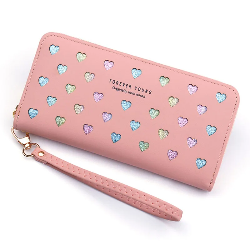 

Leather women's wallet New cute Love color hollow large capacity Purses women Solid color purses Long Love zipper female wallet