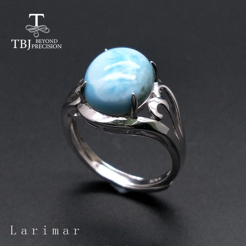 Larimar rings TBJ, кольца из амазонита с натуральным драгоценным камнем, кольца из серебра 925 пробы, модное ювелирное изделие для девочек, хороший подарок на день рождения - Цвет камня: Larimar rings