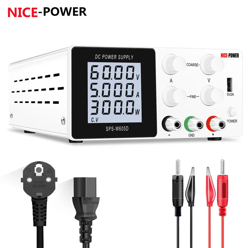 

NICE-POWER LCD Screen 4 Digit Display DC Power Supply Adjustable 60V 5A Stabilizer Switch Bench Power Source Voltage Regulator