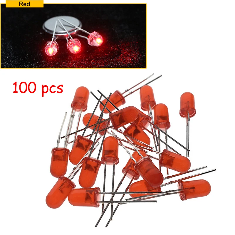 100 шт. светодиодный Диодная лампочка красный соломенная шляпа Лот излучающее