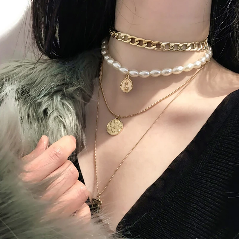 Модные сапоги в панковском стиле многослойный жемчужный чокер ожерелье-воротник