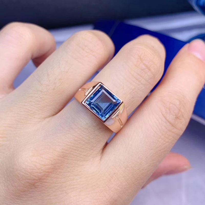 Кольцо мужское из серебра 925 пробы с натуральным топазом 8 мм|Кольца| |